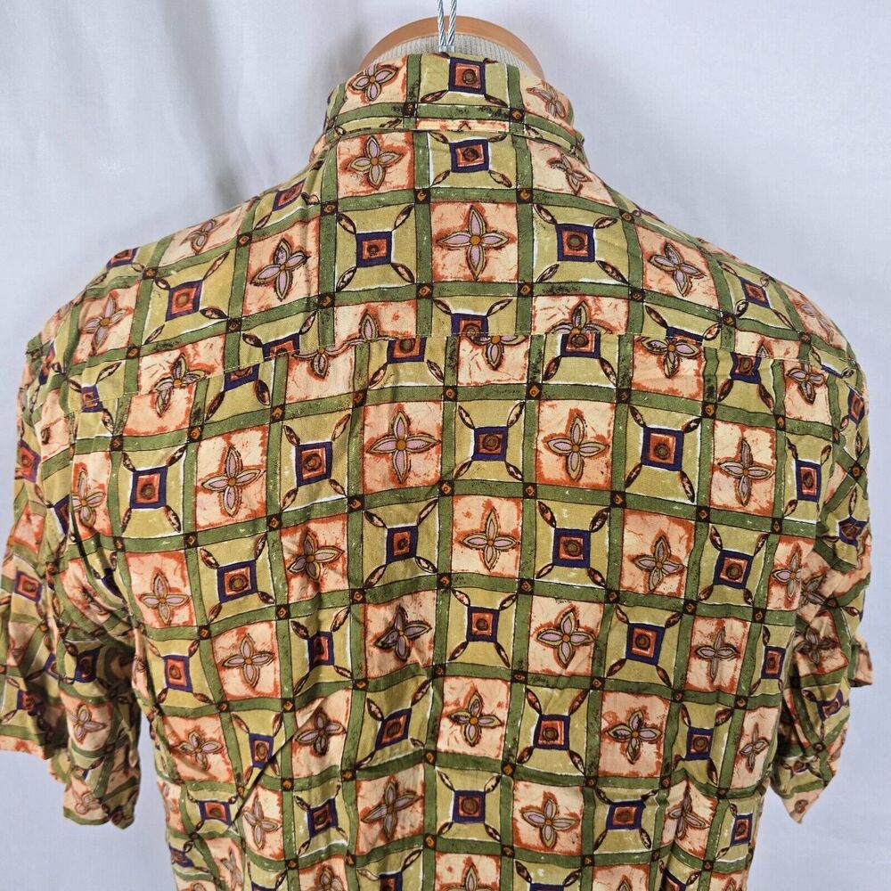 Campia Moda Shirt Men's M Green Tan Geometric Print Button Down Short Sleeve - Picture 5 of 14